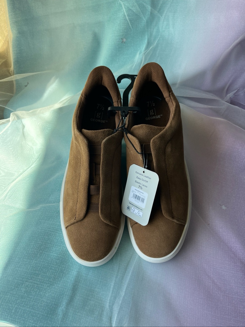 George Mens Gore Slip On Suede Leather Shoes In Cognac Size 7.5 NWT